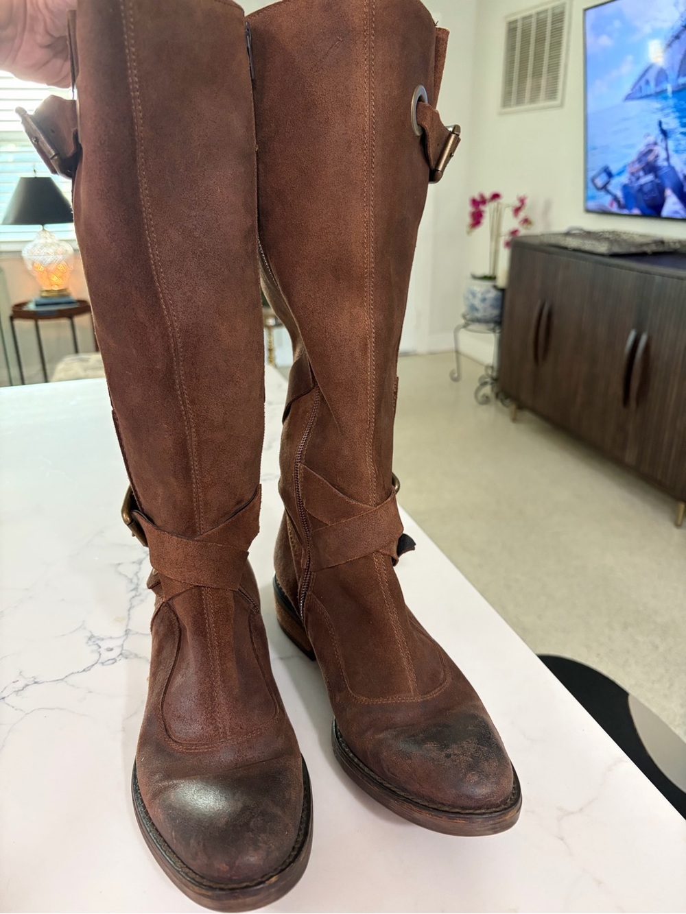 Cordani Chestnut Brown Suede Over-the-Knee Riding Boots